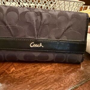 Coach Black Signature Foldover Wristlet Clutch